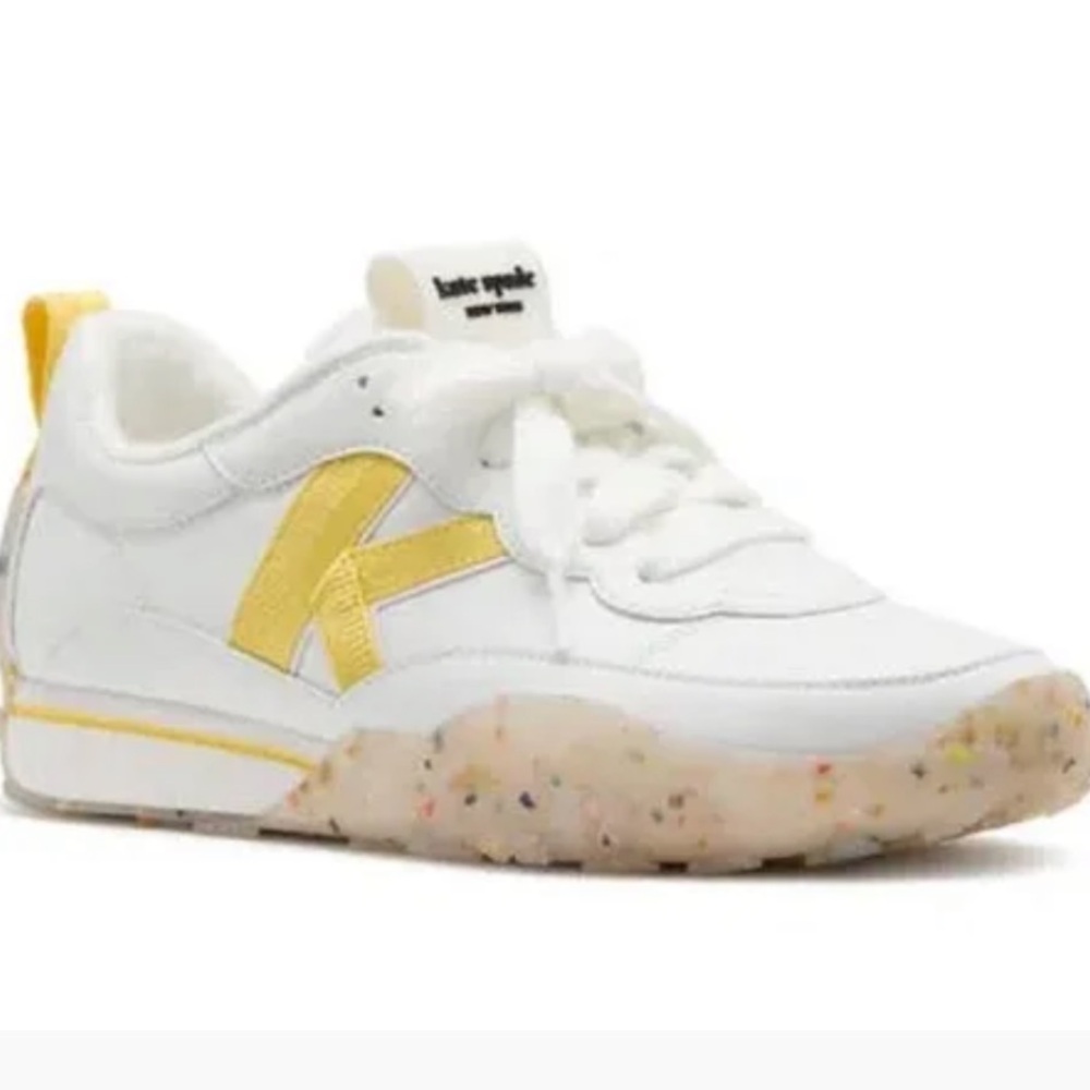 K As Kate KATE SPADE Smooth Leather Runner White Yellow Cupcake Sneakers